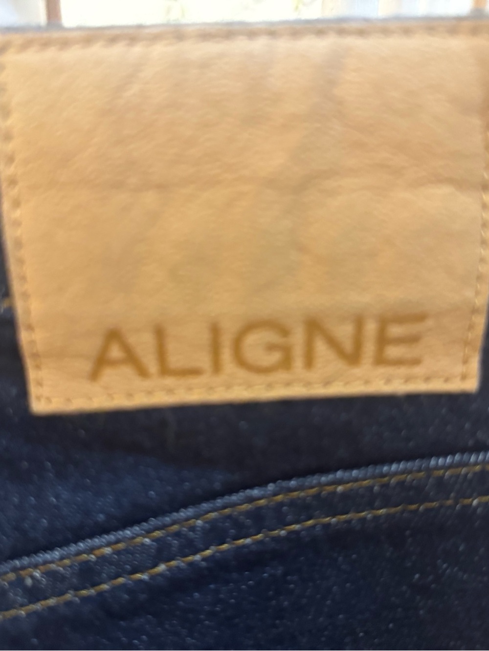 NWT-ALIGNE Dark Blue Denim Jeans with Tan Leather Patch Size 27 waist/32 inseam